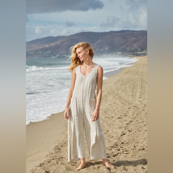 Rachel Pally Pants - Rachel Pally Linen blend Remy Jumpsuit in Tan Gingham